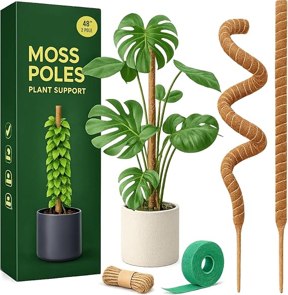 Moss Pole Monstera Plant Support, 2 Pack 48in Bendable Indoor Plant Stakes