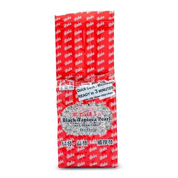 E-FA BRAND Black Tapioca Pearls (Boba), Quick Cook Tapioca Pearls for Bubble Tea, Microwave Ready in 3 Minutes, Fresh Chewy Texture, Milk Tea & Dessert Topping, Halal Certified, 2.2 LB (Pack of 1)