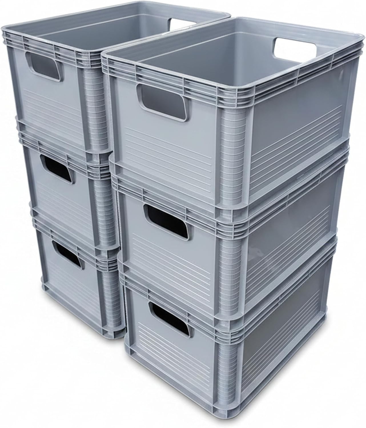6 x 20 Liter Robusto Industrial Plastic Stacking Euro Storage Containers Boxes Crates GREY