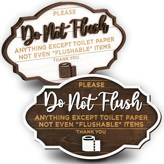 Woodamore Please Do Not Flush Sign For Bathroom - 2 Pack Please Do Not Flush Anything Except Toilet Paper Sign, Bathroom Rules Sign For Business, Septic Sign for Bathroom