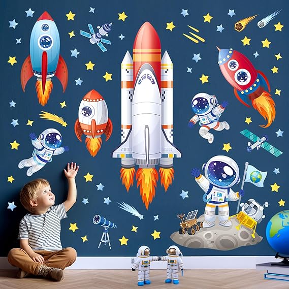 DECOWALL Outer Space Rocket Ship Astronaut Wall Stickers Decals (SG2-2416)