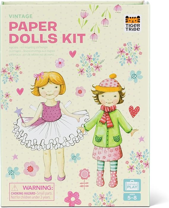 Tiger Tribe: Paper Dolls Kit - Vintage - Design & Dress 2 Paper Dolls, Includes Clothes You Color in, Colored Clothes, Stickers & Colored Pencils
