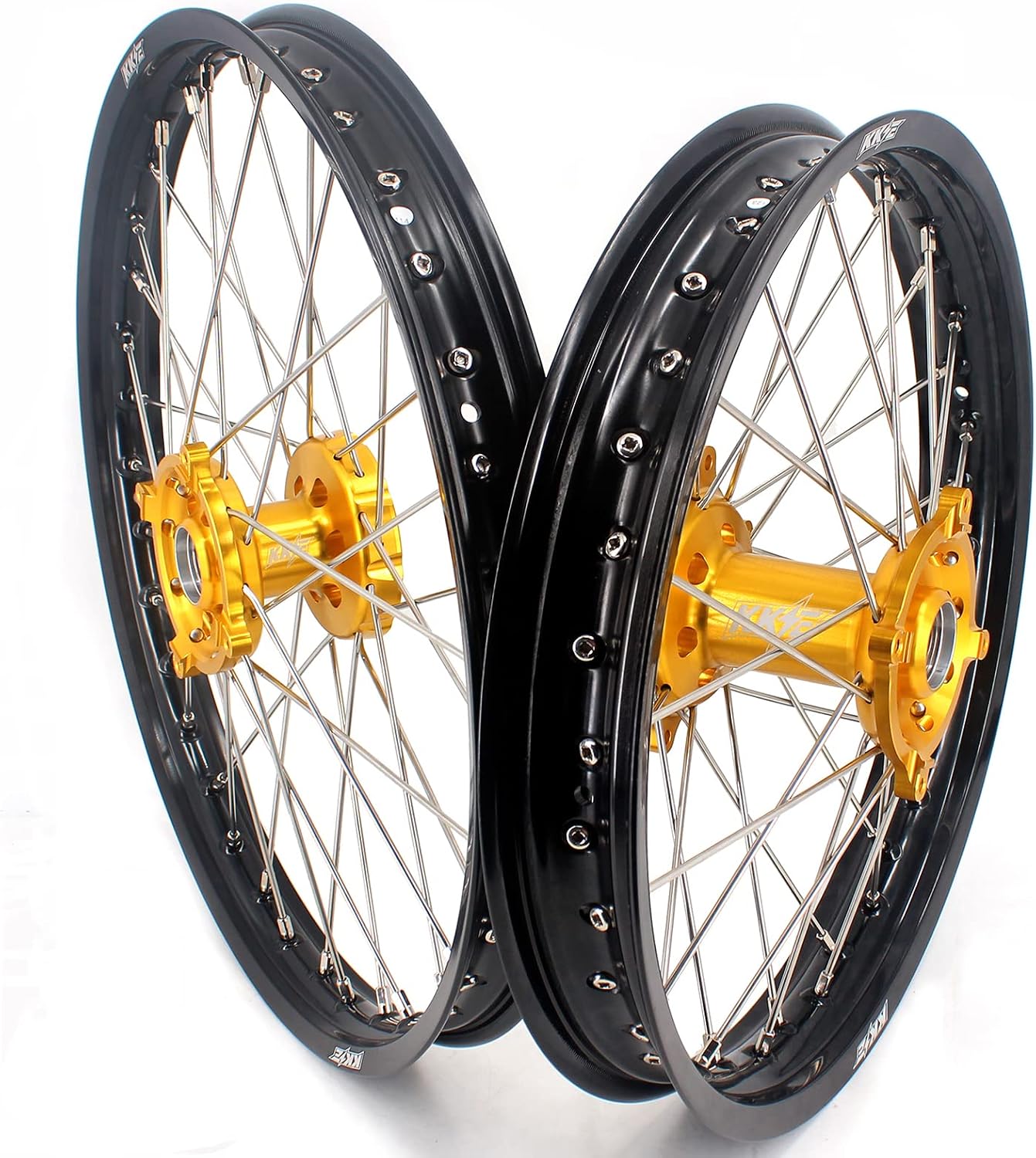 KKE 2119 MX Dirt Bike Wheels Rims Set Compatible with SUZUKI RMZ250 2007-2024, RMZ450 2005-2024 Gold Hub