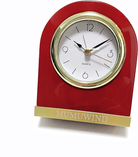 Classic Desk Archway Small Shelf Clock with Silver Base. Retro Style Small Table Clock, Decorative Bedside Award Retirement Gift Executive Anniversary (Red)