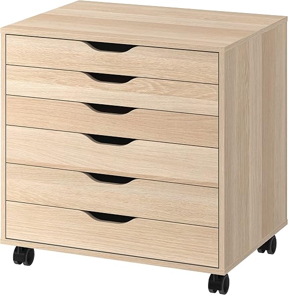 IKEA Alex Drawer Unit on castors, 67x66 cm, White Stained/Oak Effect