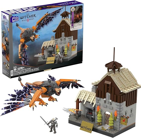 MEGA The Witcher Building Toys Set, Geralts Griffin Hunt with 1170 Pieces, 1 Micro Action Figure and Accessories, Adult Collectible