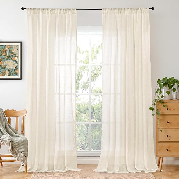 BGment Extra Long Beige Linen Curtains 96 Inch Length for Living Room