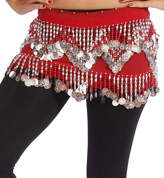 Belly Dance Chiffon Colorful Bead & Coin Hip Scarf | Dynamite Dunes
