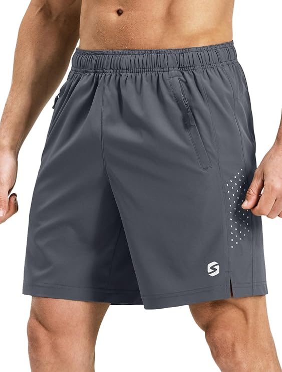Mens Running Athletic Shorts 7 Inch Quick Dry Lightweight Workout Gym Tennis Shorts 3 Zipper Pockets
