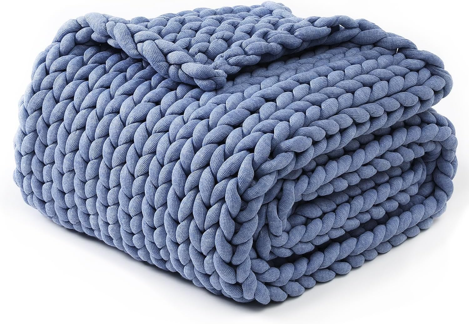 YnM Chunky Throw Blanket, Medium-Weight, Hand Knitted, Skin Friendly, Ventilated and Breathable, Machine Washable, Home Décor Piece for Couch, Sofa and Bed Cerulean Blue, 40x50 Inch
