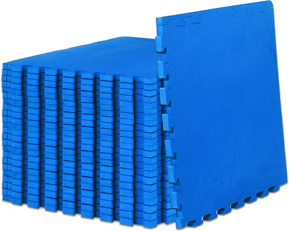 ProsourceFit Weaved Pattern Extra Thick Exercise Puzzle Mat 34-inch, EVA Foam Interlocking Tiles for Protective, Cushioned Flooring for Home and Gym Equipment; Blue, 96 SQ FT, 24 Tiles
