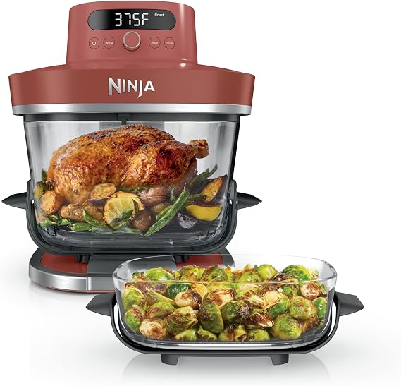 Ninja Crispi Pro Glass Air Fryer, 6-in-1, Amber, AS101OR | Max crisp, air fry, bake, roast, recrisp, dehydrate, 1800W, 450F max, 6Qt, 2.5Qt containers