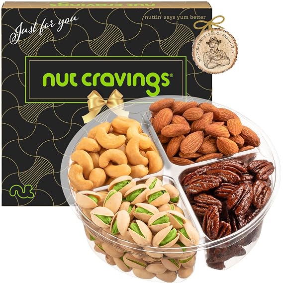 NUT CRAVINGS - Mixed Nuts Gift Basket in Black Gold Box (4 Assortments) Treats for Adults, Food Arrangement, Healthy Snack Care Package, Kosher