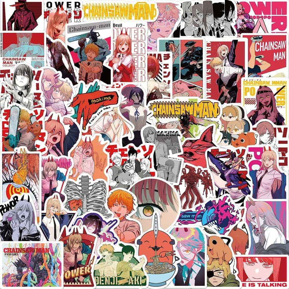 50 Pcak Chainsaw Man Stickers Vinyl Waterproof Stickers for Laptop,Bumper,Water Bottles,Computer,Phone,Hard hat,Car Stickers and Decals,Adults Teens for Stickers …