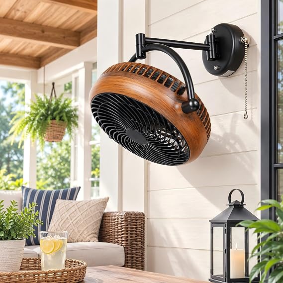 Wall Mount Fan with Folding Arm 10 Inch Small RV Wall Fan Quiet Oscillating