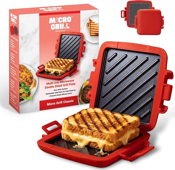 Classic Microwave Sandwich Maker, Microwave Grill, Toaster, 3 Minute Grilled Cheese Sandwich Maker, Thick Silicone Cover, Safe Food Grade, Panini Press, Dishwasher Safe (Red, Regular)