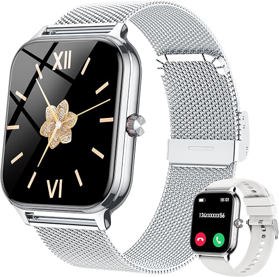 Smart Watch for Women & Men, 2026 New 1.96" Reloj Inteligente Para Mujer Answer/Make Calls, Blood Pressure, HR, Sleep Monitor, 110+ Sport Modes, Voice Assistant Fitness Watch for iOS Android Phone