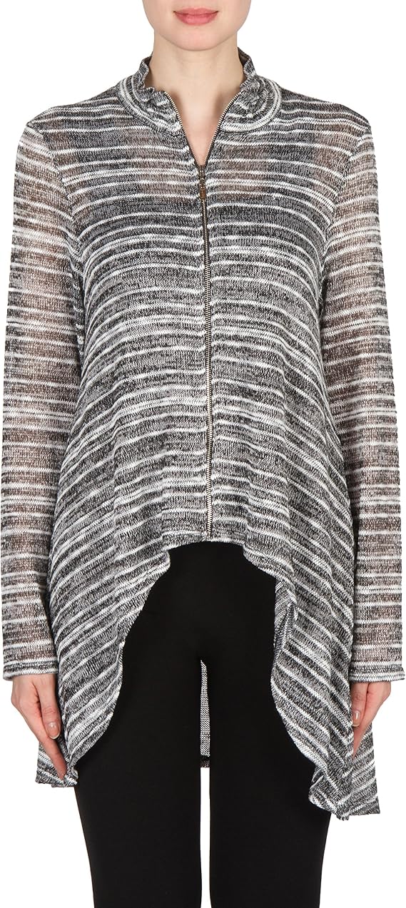 Joseph Ribkoff Zip Front Light-Weight Knit Top with High-Low Hem Style 173904 Size 4