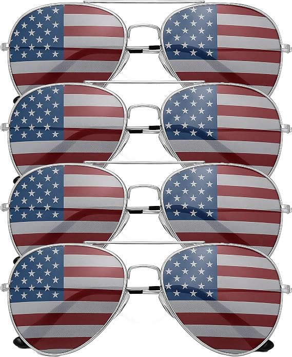 grinderPUNCH 4 PACK Mens Bulk USA American Flag Aviator Sunglasses