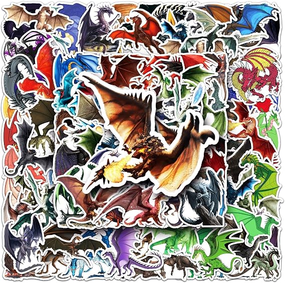 100Pcs Dragons Stickers for Laptops,Cartoon Pterosaur Vinyl Sticker for Kids Teens Adults,Cute Western Dragon House Waterproof Gift Sticker for Water Bottle Skateboard Phone Guitar Decals