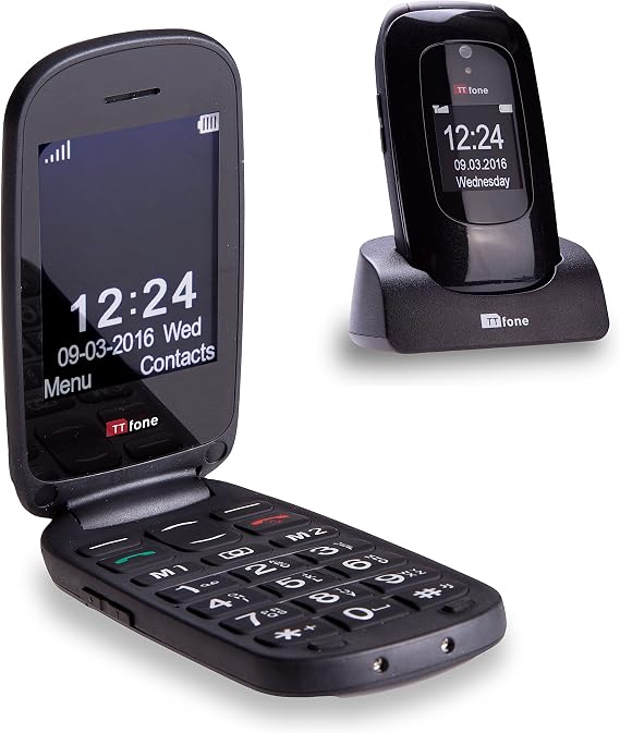 TTfone Lunar TT750 Big Button Simple Easy Clamshell Flip Mobile Phone Pay As You Go (Vodafone with £20 Credit, Black)
