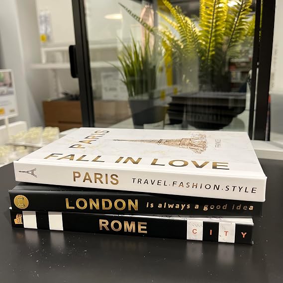 Ev Dekoru için 3 Adet Dekoratif Kitaplar, Ciltli Boş Sahte Kitap Dekoru, Oturma Odası için Sahte Teşhir Kitabı, Giriş Yolu, Sehpa, Kitaplık Dekoru (Londra Paris Roma)