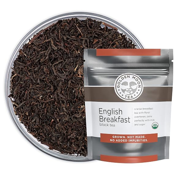 Golden Moon Tea Organic English Breakfast Black Tea - Loose Leaf, Non-GMO 4 Tea Blend - 1 Pound (192 Servings)