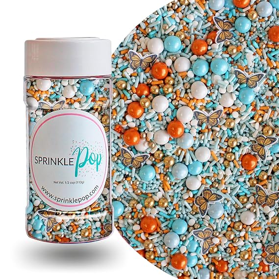 Sprinkle Pop Monarch Butterfly Sprinkle Mix, Blue and Orange Sprinkles, 4oz