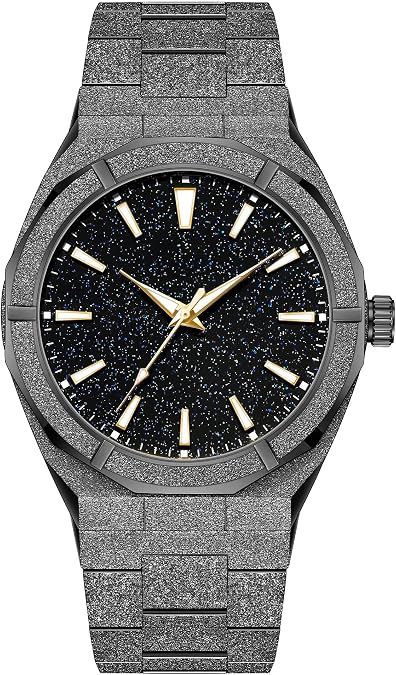 Gosasa Luxury Mens Quartz Watch, Starry Sky Dial Stainless Steel Watch | Fashion Business Style, Luminous Hands, Frosted Case Design, Water Resistant for Daily Wear and Office Wear, Gift for Men