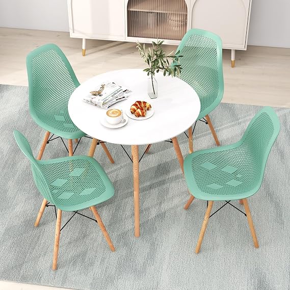 GIANTEX Dining Table Set for 4, 31.5" Round Table, Mesh Plastic Seats