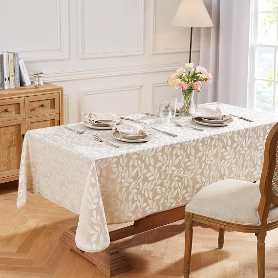 LinenZone 54 x 72 Linen Oblong Tablecloth with Napkins.(Carla 54x72, Linen)
