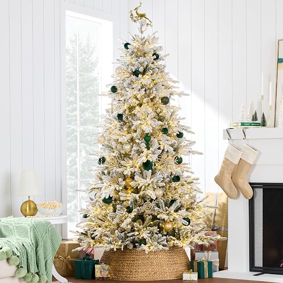 Best Choice Products Full Flocked Aspen Christmas Tree, 9ft Pre-lit Noble Fir w/ 2,000 Super Bright Twinkling Micro LED Lights, 2-in-1 White & Multi