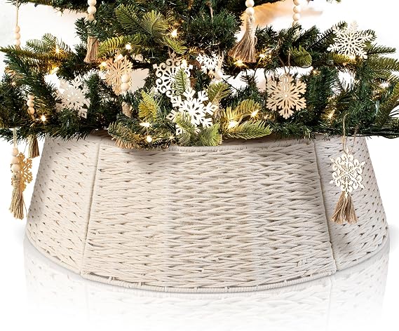 Beautiful Christmas Tree Collar - Authentic 28.5" Cotton Rope Tree Ring - Easy to Set Up Christmas Skirt Enhances Your Holiday Home Decor