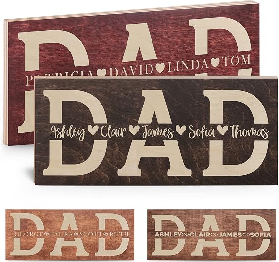 Fathers Day 2026 Gift, Dad Sign with Kids Names - 2 Sizes - 4 Wood Colors - 5 Fonts - 7 Icons - Personalized Gift for Dad from Daughter, Son