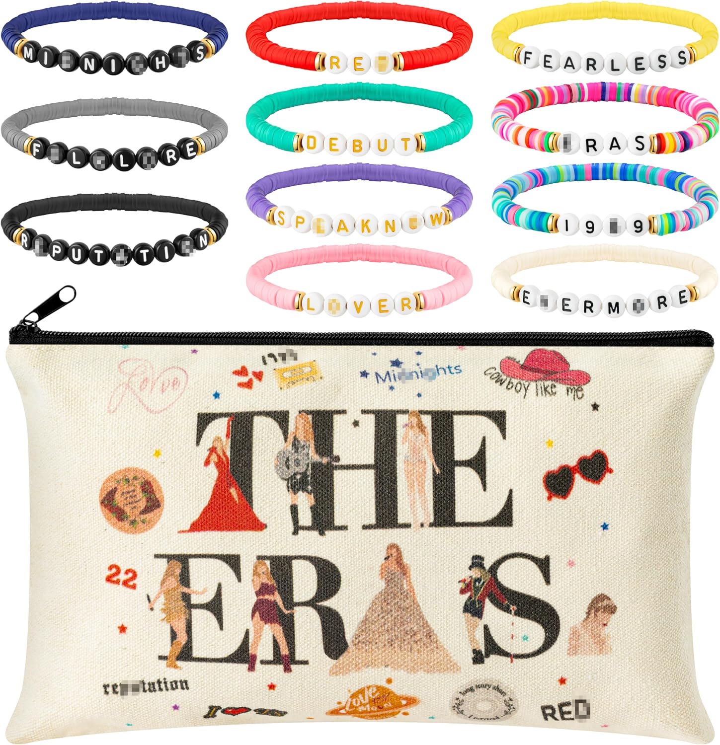 Music Lover Makeup Bag with Friendship Bracelets Gift Set, Singer Cosmetic Bag Music Album Inspired Bracelets, Fans Cosmetic Pouch Organizer with Zipper Friendship Gifts for Girls Teens Women