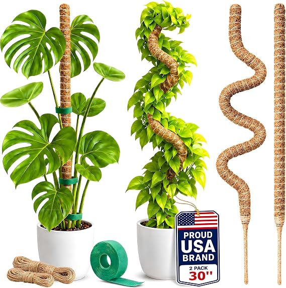 2 Pack 30 Inch Moss Pole for Plants, Moss Poles for Climbing Plants Monstera, Handmade Coco Coir Plant Pole, Monstera Plant Support for Plant Grow