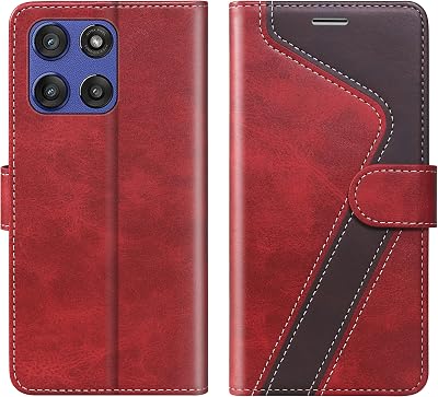 for Moto G Stylus 5G 2025 Wallet Case,Leather Flip Case RFID Blocking Credit Card Holder Folio Magnetic Stand TPU Shockproof Cover Compatible with Moto G Stylus 5G 2025,Red Brown