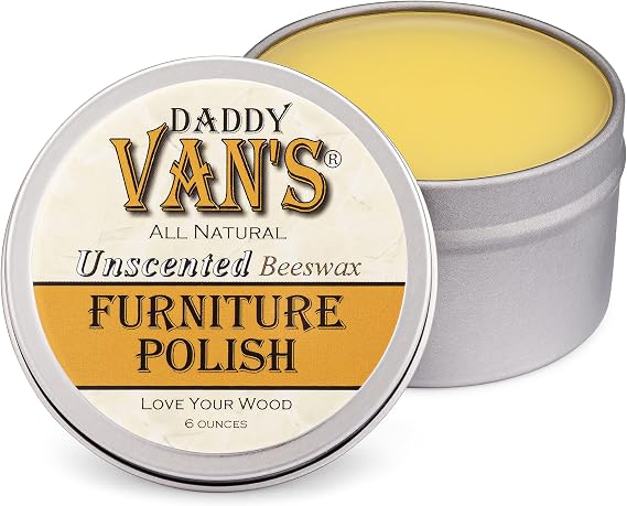 Daddy Vans All Natural Beeswax Furniture Polish Unscented, Food-Safe Wood Wax for Furniture, Cabinets, Antiques & Butcher Blocks Non-Toxic, Conditioning & Protective Finish for Wood Surfaces