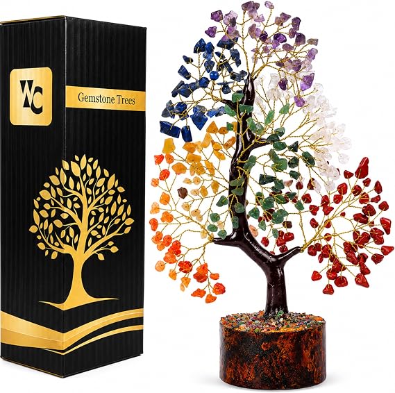 Wonder Care Crystal Tree of Life with Gemstones Chakra Decoration Spiritual Tree for Meditation Feng Shui & Gift Amethyst Rock Crystal & Rose Quartz