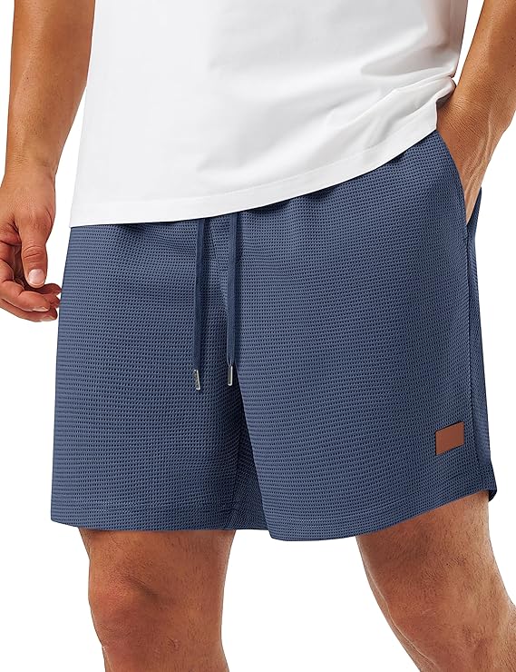TACVASEN Men's Casual Shorts Waffle 5'' Elastic Waist Drawstring Summer Beach Shorts Moisture Wicking SweatShorts