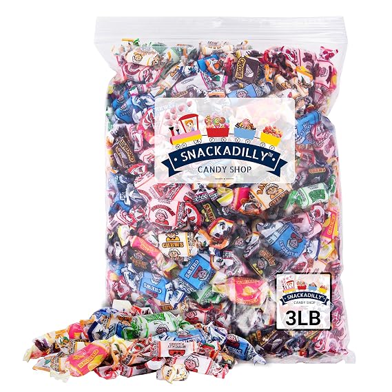 Fruit Chews Bulk VALUE SIZE 3Lb Bag "480 Chews" - All 15 Flavors Including Sours! - Blue Raspberry, Banana, Watermelon, Green Apple, Chocolate, Peach, Vanilla, Grape, Strawberry, Pink Lemonade, Cherry, Black Cherry - Packaged By Snackadilly
