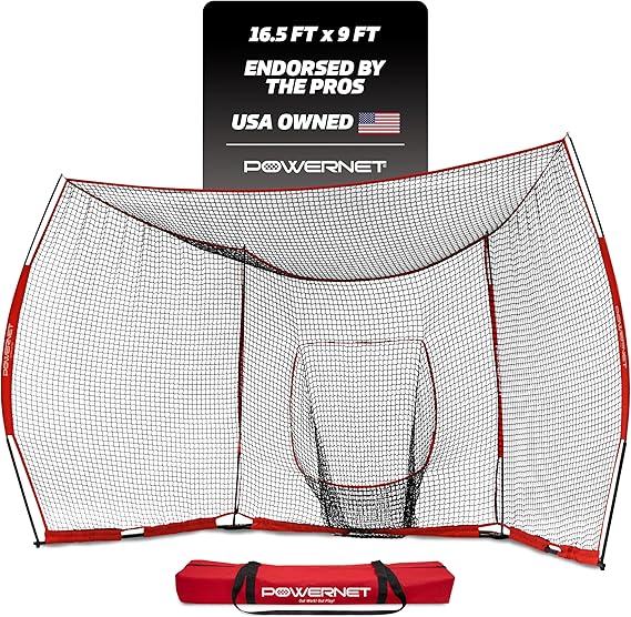PowerNet Portable Baseball Backstop, 16 FT x 9 FT Collapsible Softball & Baseball Net for Batting & Pitching, Outdoor Batting Cage for Backyard