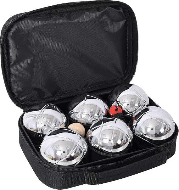 Petanque Game Set, Metal Outdoor Bocce Ball Kit, Classic French Boules Game Set with 6 Premium 73 mm Steel Balls, Wooden Jack Ball, Measuring Tool and Black Carrying Case