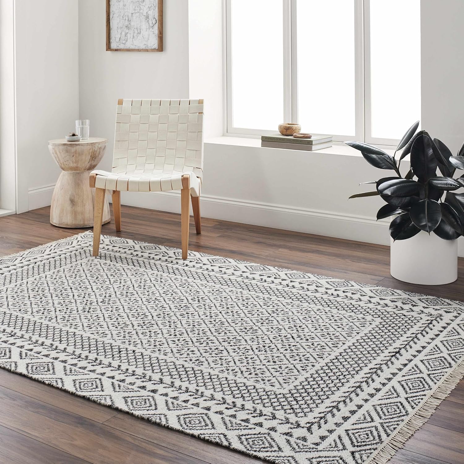 Hauteloom Hulda Wool Living Room, Bedroom Area Rug - Bordered - Boho, Bohemian Carpet - Modern Farmhouse - Gray, Black, White - 810 x 12'