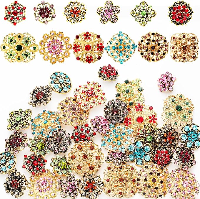 MTLEE 36 Pcs Rhinestone Brooches Bulk Vintage Women Brooch Pins for Crafts | Rhinestone Brooch, Flower Brooches, Crystal Broaches, Pins Embellishments, Costume Bouquet Jewelry Decor, Wedding Retro Gifts