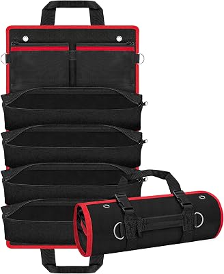 C&T 22-Inch Roll Up Tool Bag, Heavy Duty Tool Organizer Bag with Detachable Pockets, 6 Tool Pockets Black Rollup Storage Pouch Organization for Tools and Accessories for Mechanics