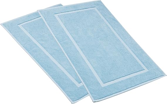 HILLFAIR 900 GSM 100% Cotton Floor Towels - 2 Piece Towels Set - Ocean Blue | Hotel-Spa Tub-Shower Bathroom Floor mat Towels- Terry Cotton Bath Mat, Machine Washable, Durable & Absorbent- 21 x 34 Inch