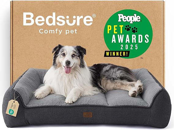 Bedsure SupportMaxTM Extra Thick Orthopedic XL Dog Beds Large Sized Dog | 42" Premium Supportive Couch for Senior Dogs, Water-resistant Removable Washable Cover, Big Comfy Pet Sofa with Sherpa, Grey