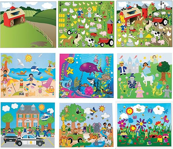 FX 14 Make-A-Sticker Scene Variety Pack (7 Different Sticker Scenes, 2 of Each Kind, Size=8.5 x11 inches)