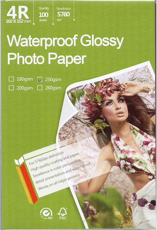 Photo Printing paper Glossy Inkjet Best Picture 4x6 4R Size 100 sheets weight 230gsm for All Inkjet Printers